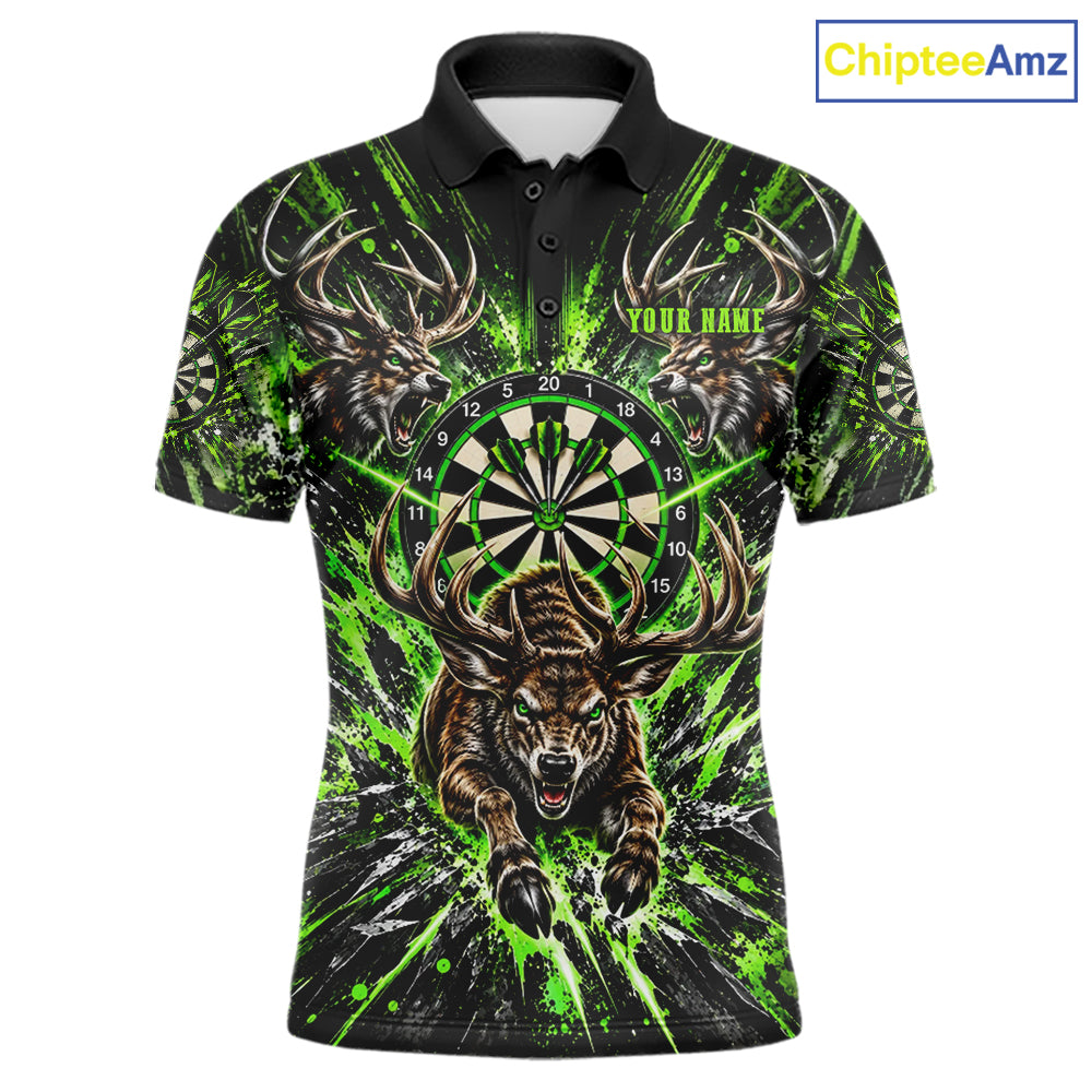 Personalized Horror Deer Darts Polo 1/4-Zip Shirt For Men Custom Green Splatter Darts Team Jersey NYN5050