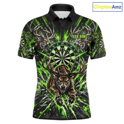 Personalized Horror Deer Darts Polo 1/4-Zip Shirt For Men Custom Green Splatter Darts Team Jersey NYN5050
