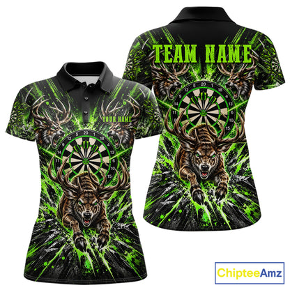 Personalized Horror Deer Darts Polo 1/4-Zip Shirt For Women Custom Green Splatter Darts Team Jersey NYN5050