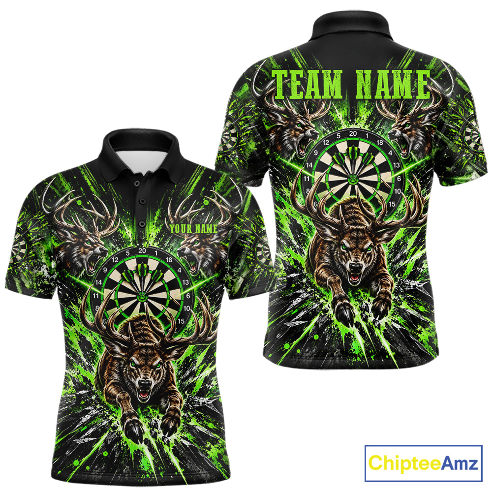 Personalized Horror Deer Darts Polo 1/4-Zip Shirt For Men Custom Green Splatter Darts Team Jersey NYN5050