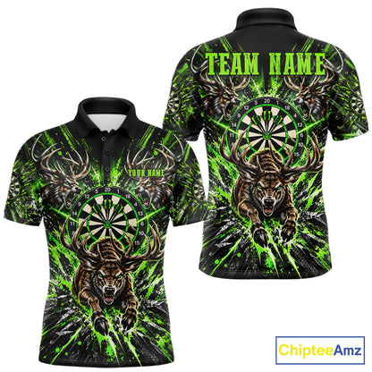 Personalized Horror Deer Darts Polo 1/4-Zip Shirt For Men Custom Green Splatter Darts Team Jersey NYN5050