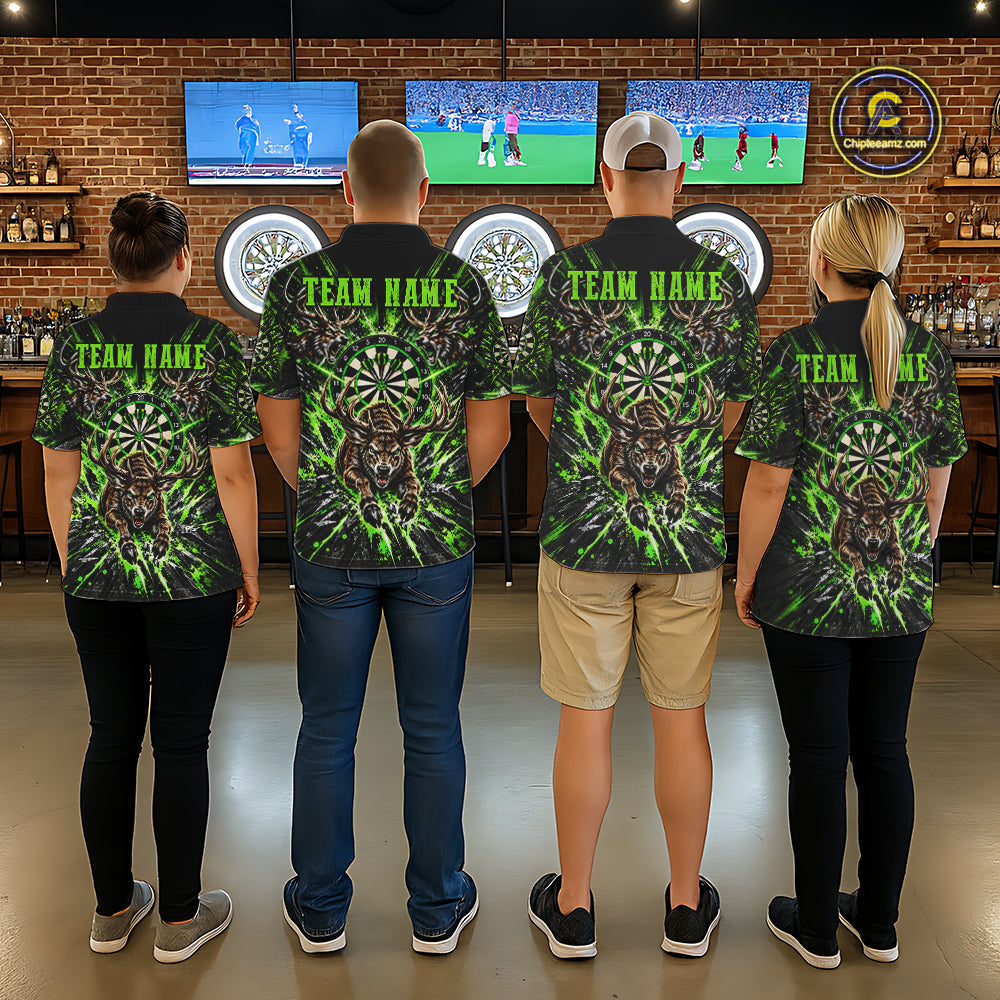 Personalized Horror Deer Darts Polo 1/4-Zip Shirt For Men Custom Green Splatter Darts Team Jersey NYN5050