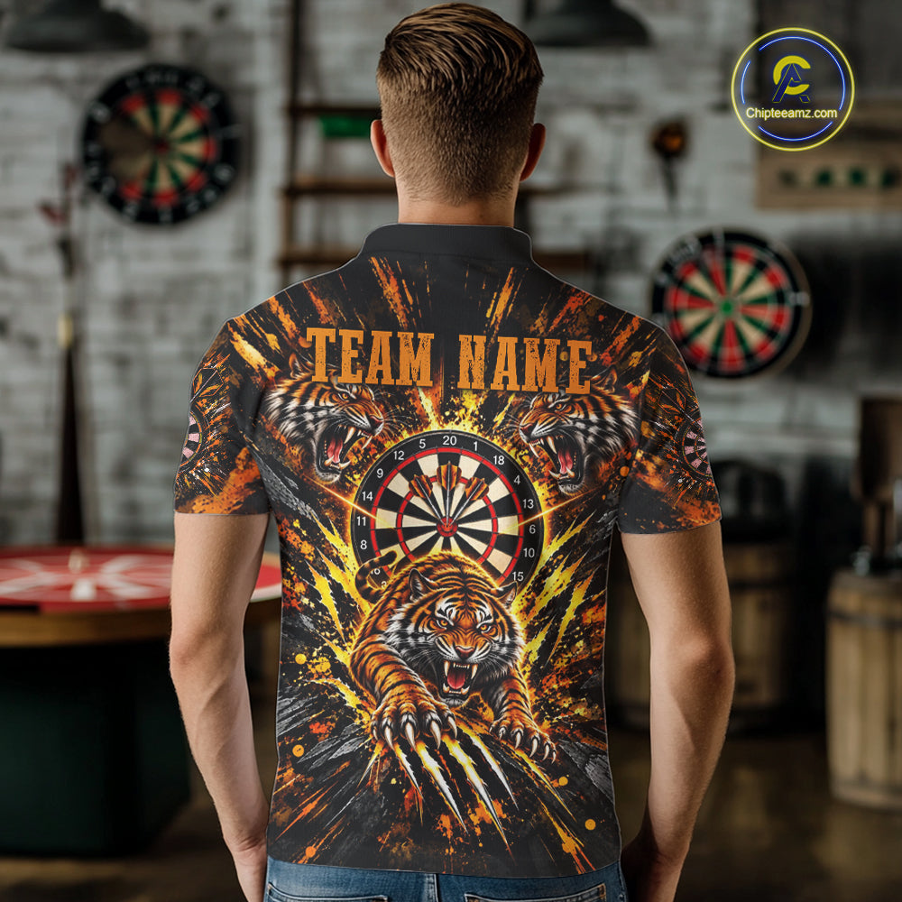 Personalized Horror Tiger Darts Polo 1/4-Zip Shirt For Men Custom Orange Splatter Darts Team Jersey NYN5051