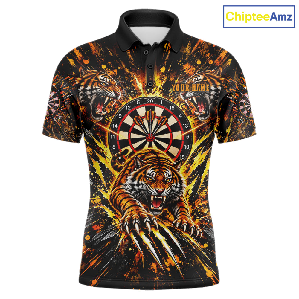 Personalized Horror Tiger Darts Polo 1/4-Zip Shirt For Men Custom Orange Splatter Darts Team Jersey NYN5051