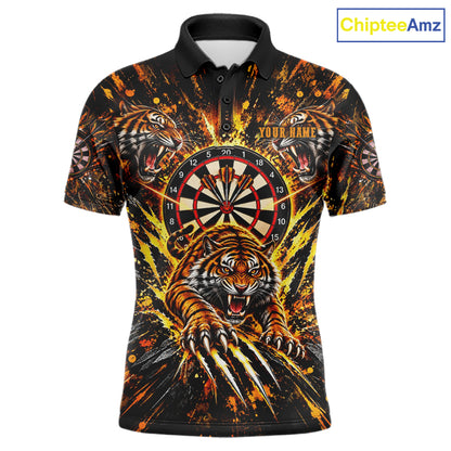 Personalized Horror Tiger Darts Polo 1/4-Zip Shirt For Men Custom Orange Splatter Darts Team Jersey NYN5051