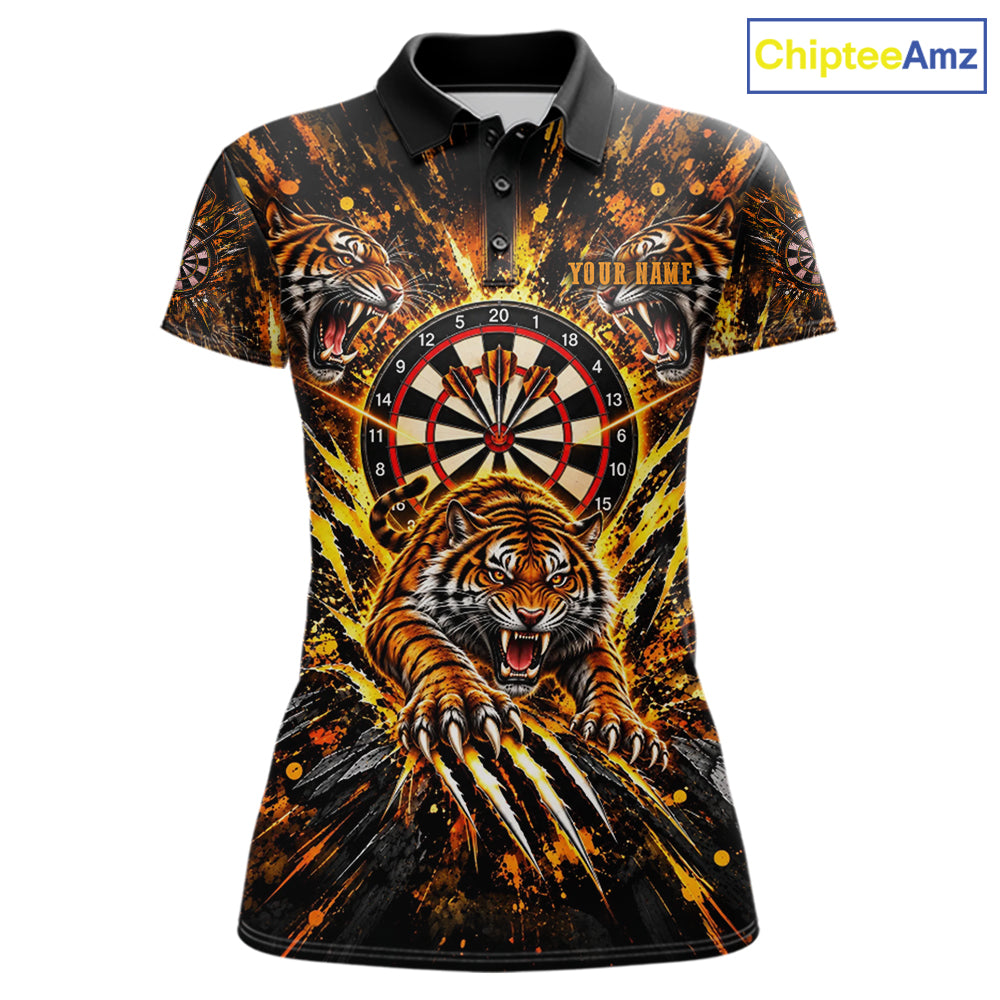Personalized Horror Tiger Darts Polo 1/4-Zip Shirt For Women Custom Orange Splatter Darts Team Jersey NYN5051