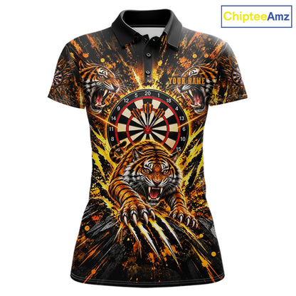Personalized Horror Tiger Darts Polo 1/4-Zip Shirt For Women Custom Orange Splatter Darts Team Jersey NYN5051