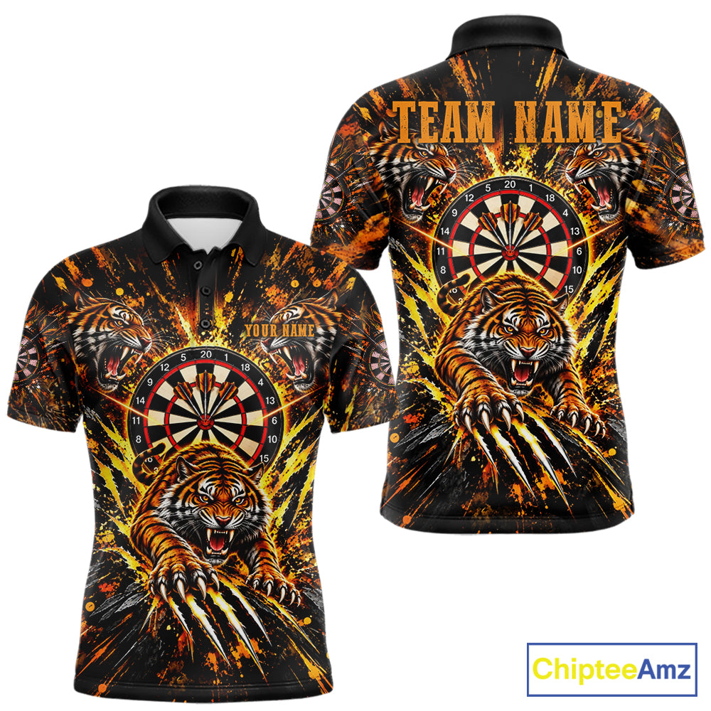 Personalized Horror Tiger Darts Polo 1/4-Zip Shirt For Men Custom Orange Splatter Darts Team Jersey NYN5051