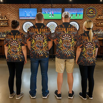 Personalized Horror Tiger Darts Polo 1/4-Zip Shirt For Men Custom Orange Splatter Darts Team Jersey NYN5051