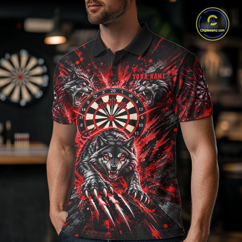 Personalized Horror Wolf Darts Polo 1/4-Zip Shirt For Men Custom Red Splatter Darts Team Jersey NYN5052