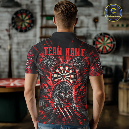 Personalized Horror Wolf Darts Polo 1/4-Zip Shirt For Men Custom Red Splatter Darts Team Jersey NYN5052