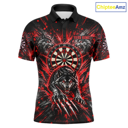 Personalized Horror Wolf Darts Polo 1/4-Zip Shirt For Men Custom Red Splatter Darts Team Jersey NYN5052