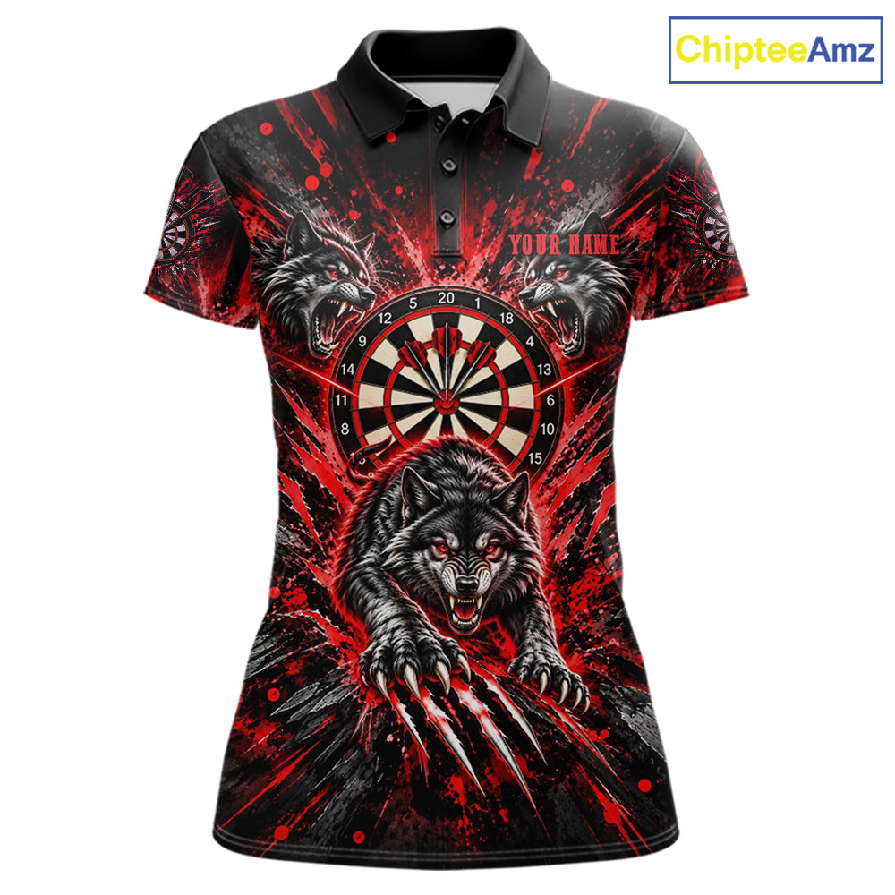 Personalized Horror Wolf Darts Polo 1/4-Zip Shirt For Women Custom Red Splatter Darts Team Jersey NYN5052