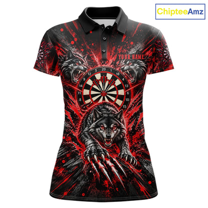 Personalized Horror Wolf Darts Polo 1/4-Zip Shirt For Women Custom Red Splatter Darts Team Jersey NYN5052