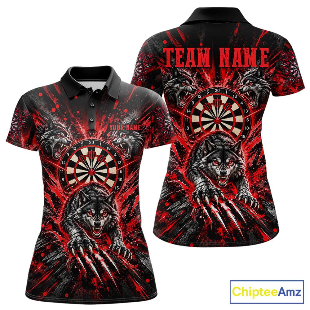 Personalized Horror Wolf Darts Polo 1/4-Zip Shirt For Women Custom Red Splatter Darts Team Jersey NYN5052