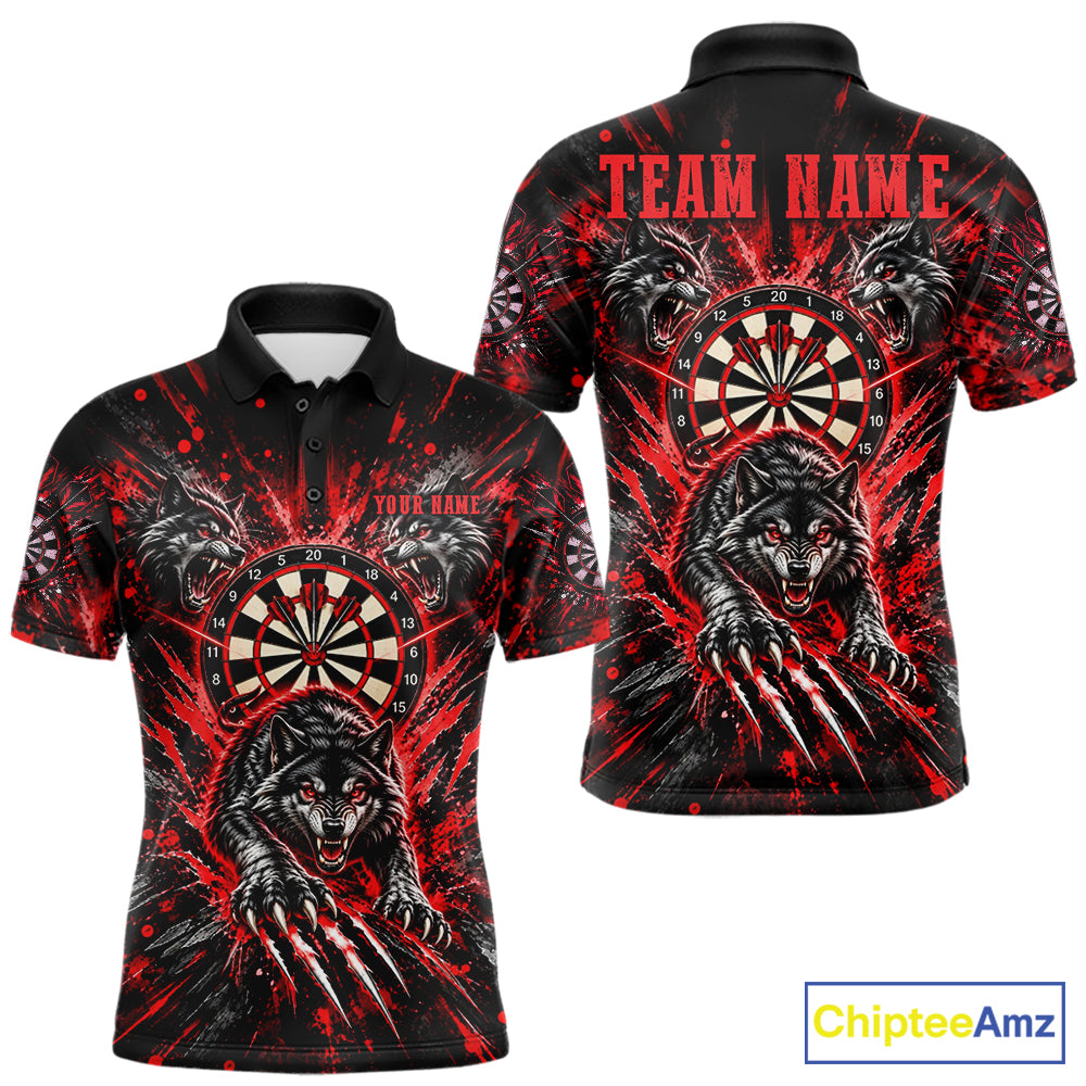 Personalized Horror Wolf Darts Polo 1/4-Zip Shirt For Men Custom Red Splatter Darts Team Jersey NYN5052