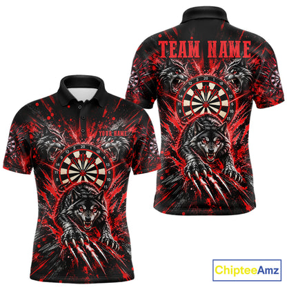 Personalized Horror Wolf Darts Polo 1/4-Zip Shirt For Men Custom Red Splatter Darts Team Jersey NYN5052