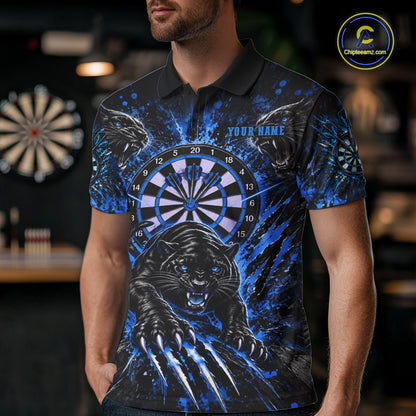 Personalized Horror Panther Darts Polo 1/4-Zip Shirt For Men Custom Blue Splatter Darts Team Jersey NYN5053