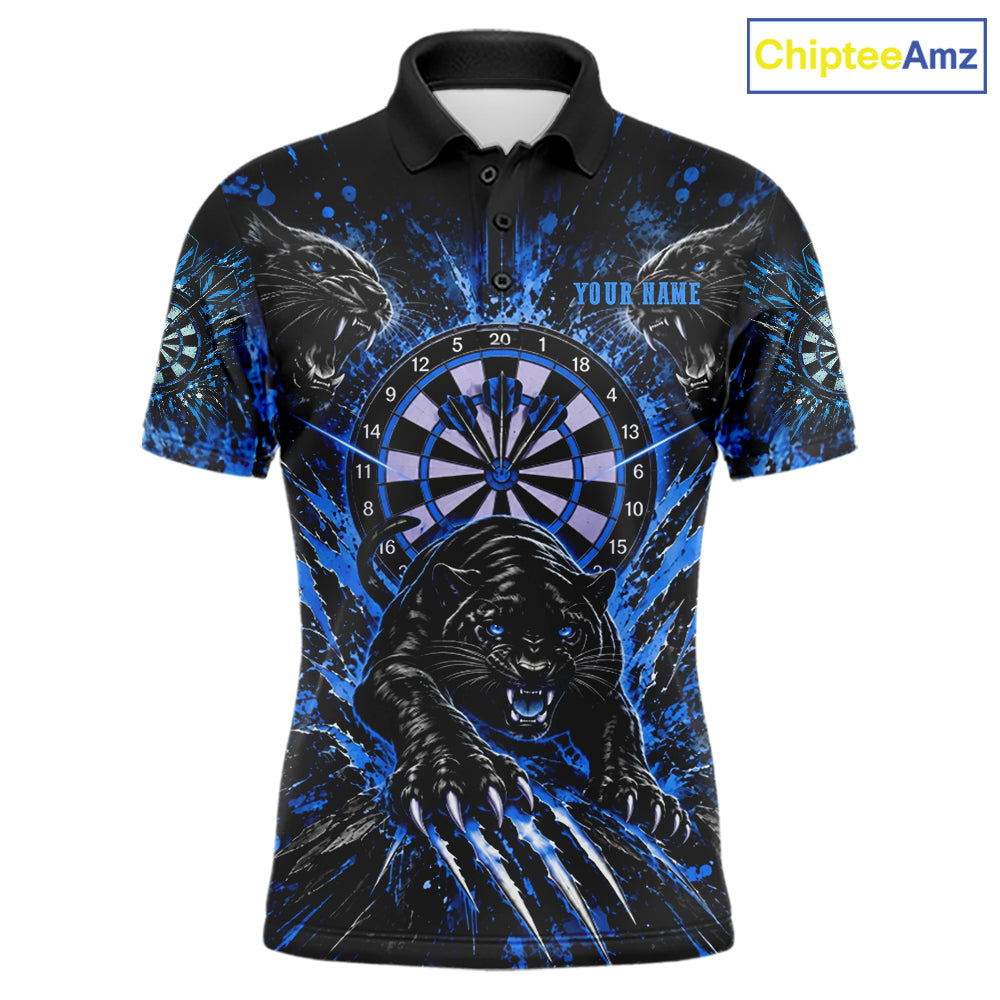 Personalized Horror Panther Darts Polo 1/4-Zip Shirt For Men Custom Blue Splatter Darts Team Jersey NYN5053