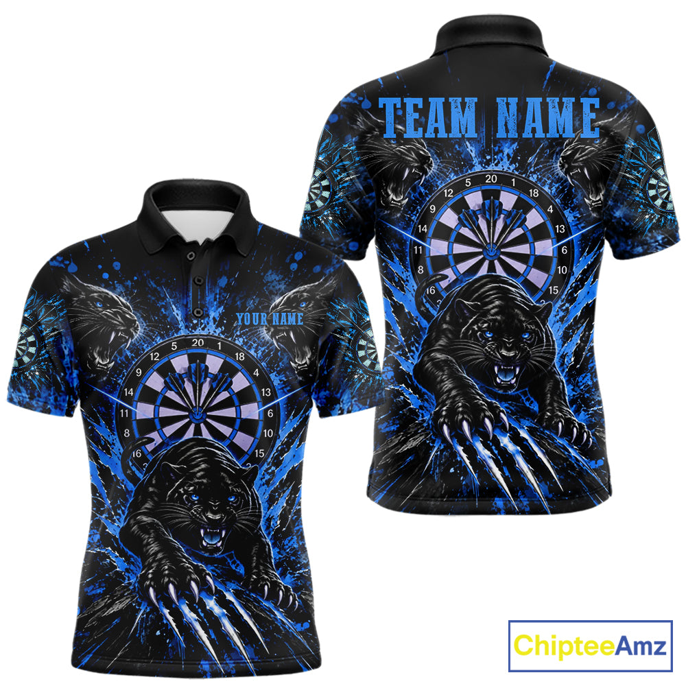 Personalized Horror Panther Darts Polo 1/4-Zip Shirt For Men Custom Blue Splatter Darts Team Jersey NYN5053