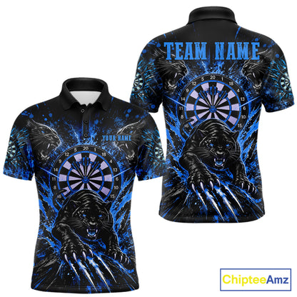 Personalized Horror Panther Darts Polo 1/4-Zip Shirt For Men Custom Blue Splatter Darts Team Jersey NYN5053