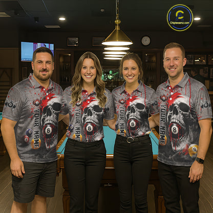 Grunge Skull Billiard Pool Shirts For Men Custom Red Dripping Ball 8 Billiard Team Jerseys NYN2301