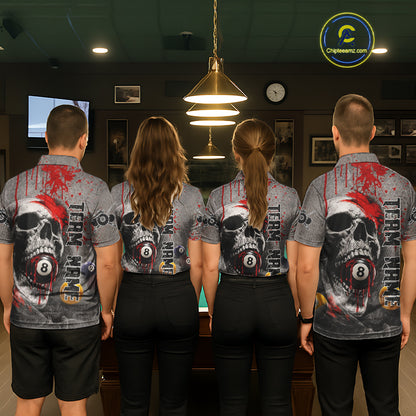 Grunge Skull Billiard Pool Shirts For Men Custom Red Dripping Ball 8 Billiard Team Jerseys NYN2301