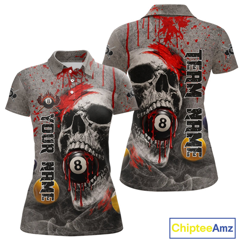 Grunge Skull Billiard Pool Shirts For Women Custom Red Dripping Ball 8 Billiard Team Jerseys NYN2301