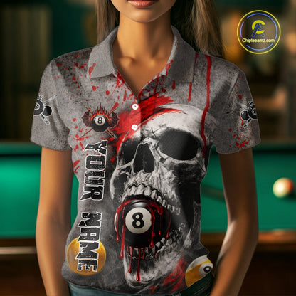 Grunge Skull Billiard Pool Shirts For Women Custom Red Dripping Ball 8 Billiard Team Jerseys NYN2301