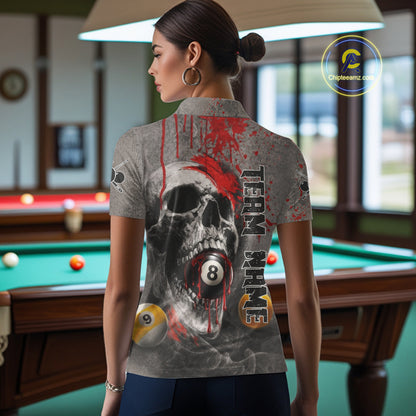 Grunge Skull Billiard Pool Shirts For Women Custom Red Dripping Ball 8 Billiard Team Jerseys NYN2301