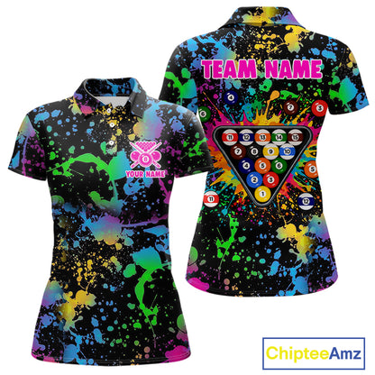 Funny 8 Ball Pool Colorful Paint Splash Custom Name Billiard Shirt For Women Billiard Team Jersey NYN2302