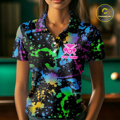 Funny 8 Ball Pool Colorful Paint Splash Custom Name Billiard Shirt For Women Billiard Team Jersey NYN2302