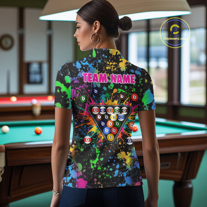 Funny 8 Ball Pool Colorful Paint Splash Custom Name Billiard Shirt For Women Billiard Team Jersey NYN2302