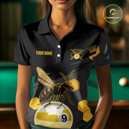 Bee & Ball 9 Pool Billiard Team Shirts For Women Custom Funny Billiard League Jerseys NYN2306