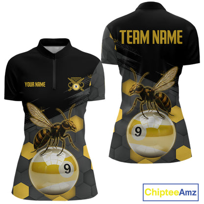 Bee & Ball 9 Pool Billiard Team Shirts For Women Custom Funny Billiard League Jerseys NYN2306