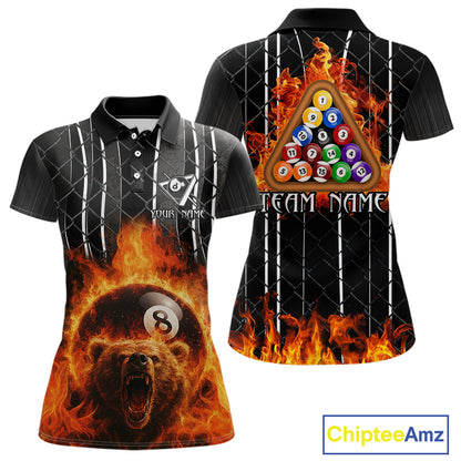Red Flaming 8 Ball Billiard League Shirts For Women Custom Funny Bear Billiard Team Jerseys NYN2307
