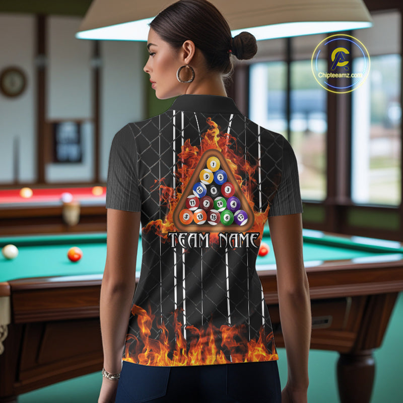 Red Flaming 8 Ball Billiard League Shirts For Women Custom Funny Bear Billiard Team Jerseys NYN2307