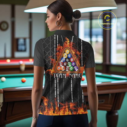 Red Flaming 8 Ball Billiard League Shirts For Women Custom Funny Bear Billiard Team Jerseys NYN2307
