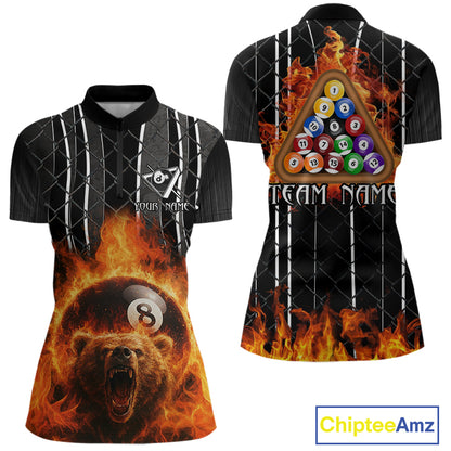 Red Flaming 8 Ball Billiard League Shirts For Women Custom Funny Bear Billiard Team Jerseys NYN2307