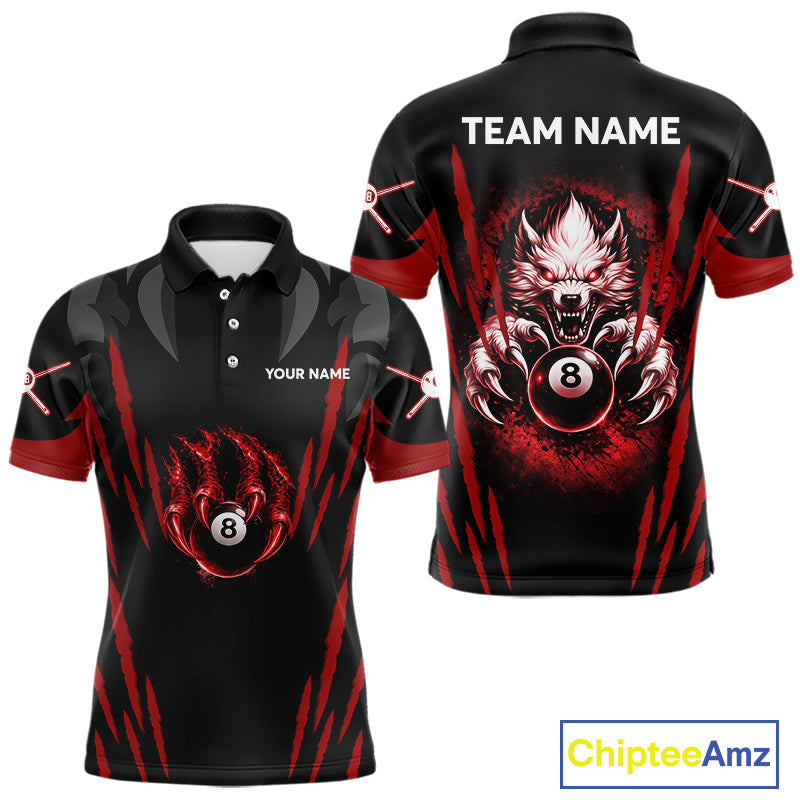 Black And Red Grunge Claws Wolf 8 Ball Pool Men Billiard Shirt Personalized Pool Balls Billiard Attire NYN2738