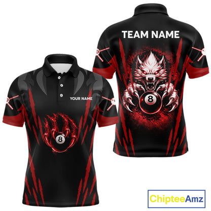 Black And Red Grunge Claws Wolf 8 Ball Pool Men Billiard Shirt Personalized Pool Balls Billiard Attire NYN2738