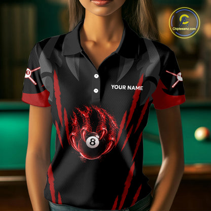 Black And Red Grunge Claws Wolf 8 Ball Pool Women Billiard Shirt Personalized Pool Balls Billiard Attire NYN2738