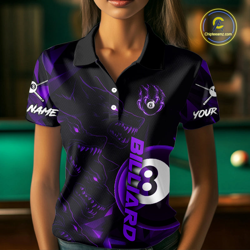 Purple Geometric Wolf 8 Ball Pool Claws Women Billiard Shirt Personalized Pool Balls Billiard Attire NYN2739