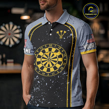 Load image into Gallery viewer, Custom Grey And Yellow US Flag Dartboard Dart Shirts For Men Patriotic Dart Team Jerseys NYN0042