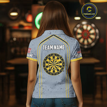 Load image into Gallery viewer, Custom Grey And Yellow US Flag Dartboard Dart Shirts For Women Patriotic Dart Team Jerseys NYN0042