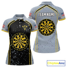 Load image into Gallery viewer, Custom Grey And Yellow US Flag Dartboard Dart Shirts For Women Patriotic Dart Team Jerseys NYN0042