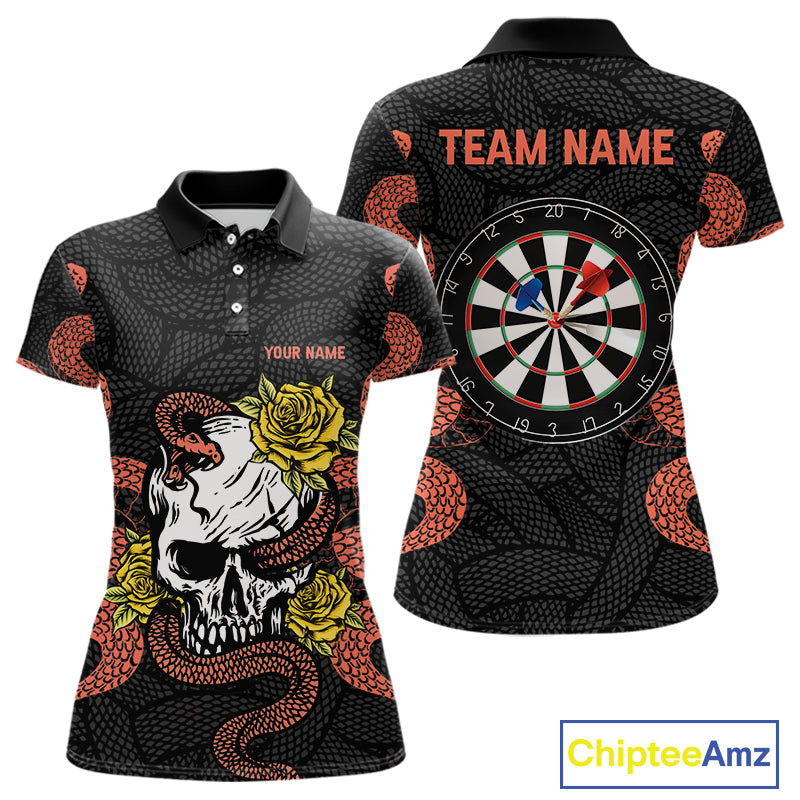 Custom Orange Cobra Roses Skull Dartboards Dart Shirts For Women, Dart Team Jerseys NYN0044