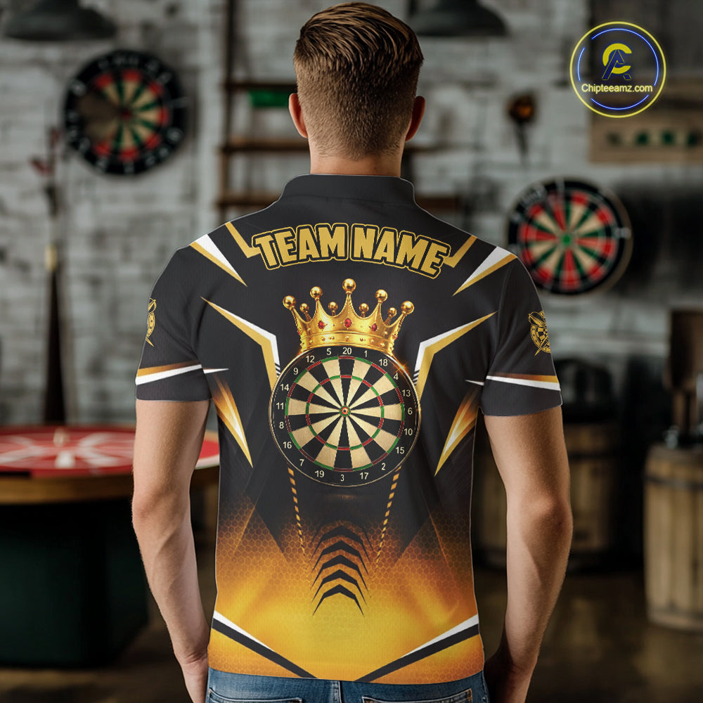 Personalized Yellow Dartboard Crown Darts Polo & 1/4-Zip Shirt For Men Dart Team Dart Jerseys NYN2956