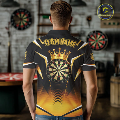 Personalized Yellow Dartboard Crown Darts Polo & 1/4-Zip Shirt For Men Dart Team Dart Jerseys NYN2956