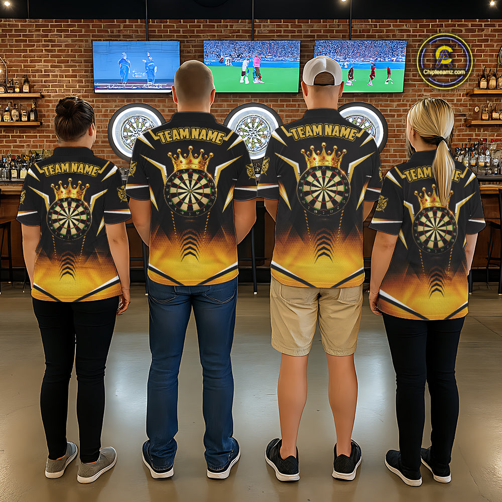 Personalized Yellow Dartboard Crown Darts Polo & 1/4-Zip Shirt For Women Dart Team Dart Jerseys NYN2956